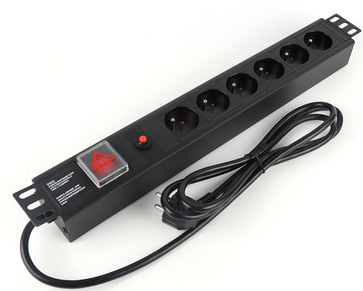 250V 16A 1U 6 Way Cabinet PDU With Switch And Overload Protection
