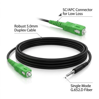 Simplex SC/APC Single Mode Fiber Optic Patch Cord G657A2 OS2 9/125um 5.0mm FTTH Cáp trong nhà